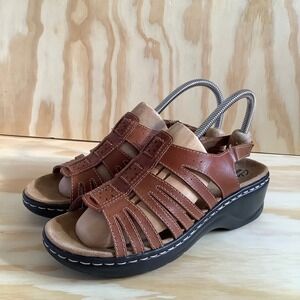 Clarks Collection Leisa Cacti Q Brown Leather Strappy Sandals 26100403 Womens 9